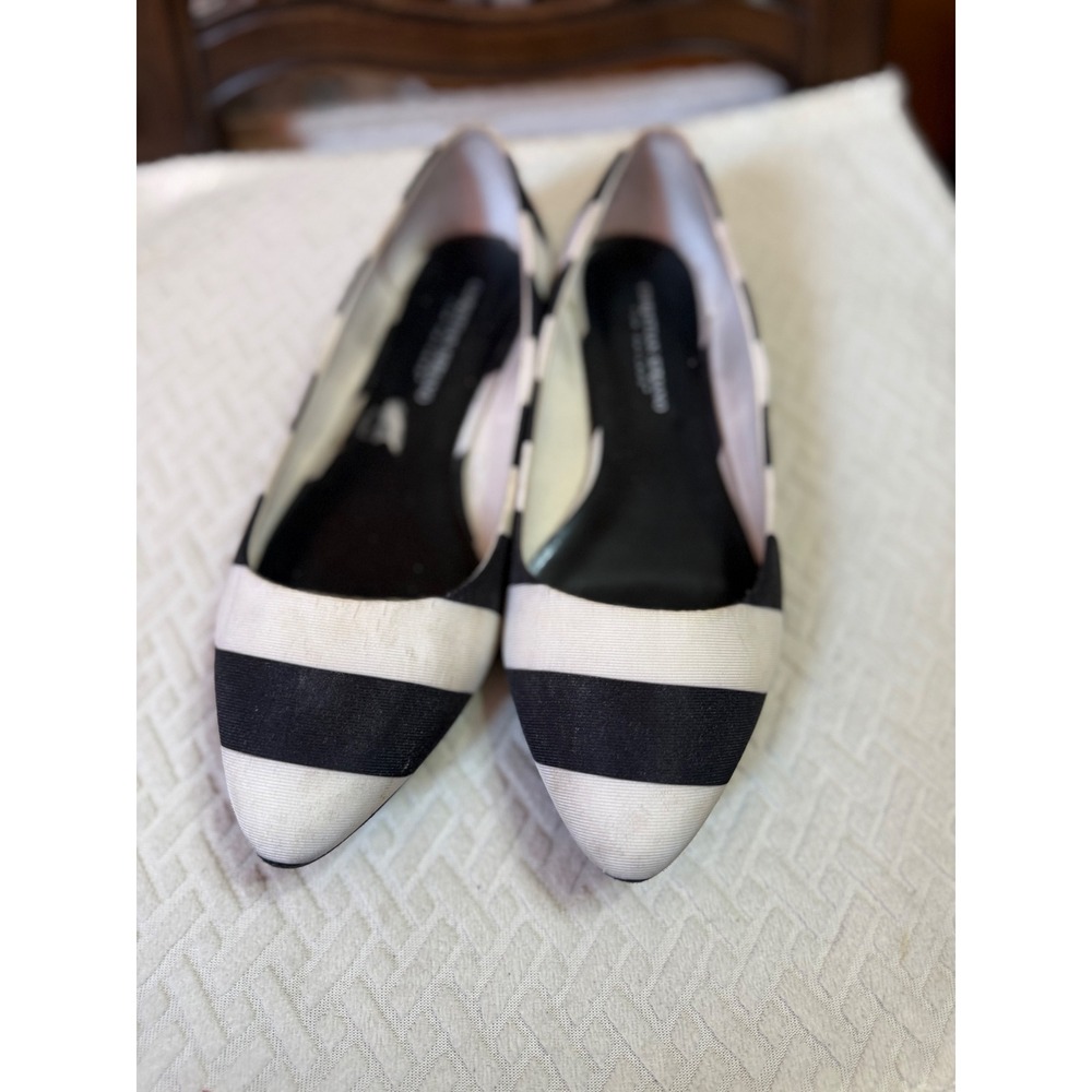 Christian Siriano for Payless Black White Striped Pointed Toe Flats Shoes 9M